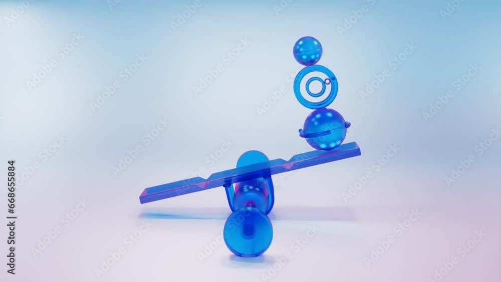 Poster transparent balls and rings rotate one on one and swing on a swing. looping abstract animated compos