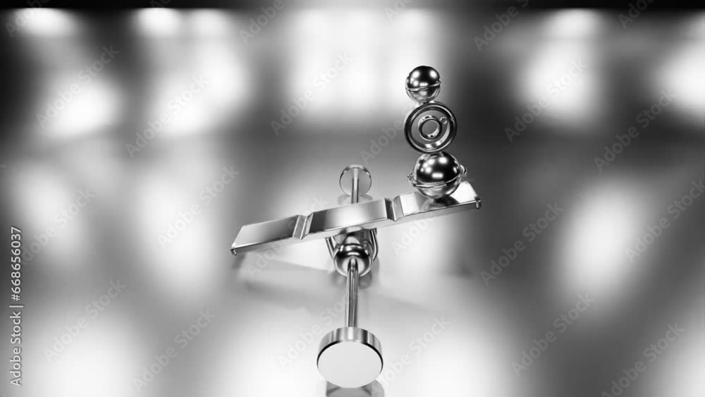 Poster metal figures roll and rotate on a gray metal background. abstract animated composition. 3d render