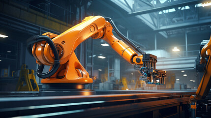 industrial automatic robotic arm, modern factory using advanced machines, production process