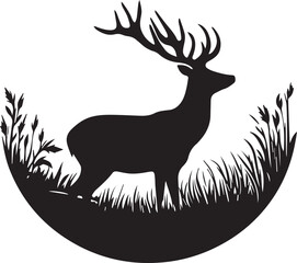 Deer Silhouette Set, Black Silhouettes Of Wild Deers