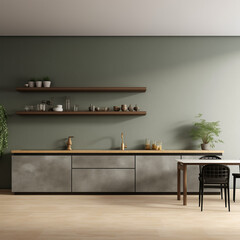 Modern Kitchen interior, Kitchen interior mockup, Modern style Kitchen mockup, empty wall mockup