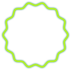 Green, wavy circle neon frame template, light sign, geometric glow outline border with space for text, png isolated on transparent background.