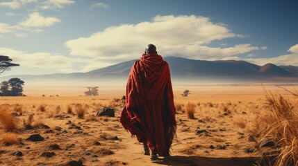 Maasai warrior standing proudly on the vast. Generative AI. - obrazy, fototapety, plakaty