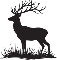 Deer Silhouette Set, Black Silhouettes Of Wild Deers