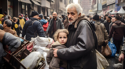 Fototapeta premium refugiados de una guerra en oriente próximo