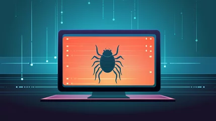 Foto op Canvas Computer bug on laptop screen symbolizing threat of software bugs and elusive nature of zero day vulnerabilities in software security, critical bug in computer software © TRAVELARIUM