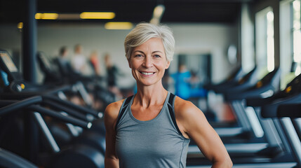 Happy mature woman at gym Image
