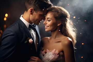 romantic bride and groom , wedding scene