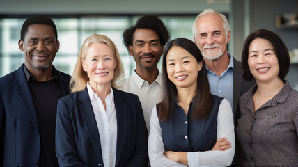 Fototapeta premium Portrait shot diverse group of business professionals multi ethnic business team standing and looking at camera.
