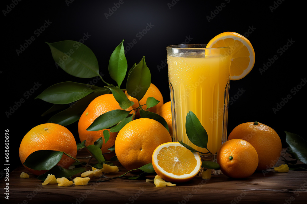 Canvas Prints orange fruit and orange juice still life photos.