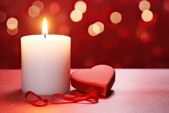 red candles on the white wooden table. romantic love image. valentine concept
