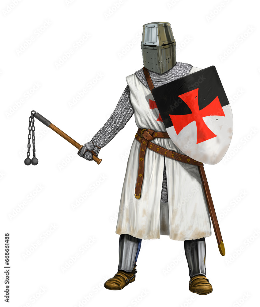 Wall mural knight templar with sword illustration. medieval knight digital png illustration with the transparen - Wall murals
