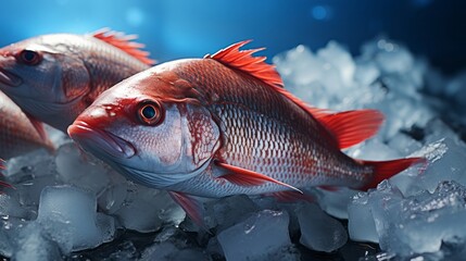 Red fishes on ice. Generative AI.