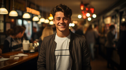 Cheerful young man talking