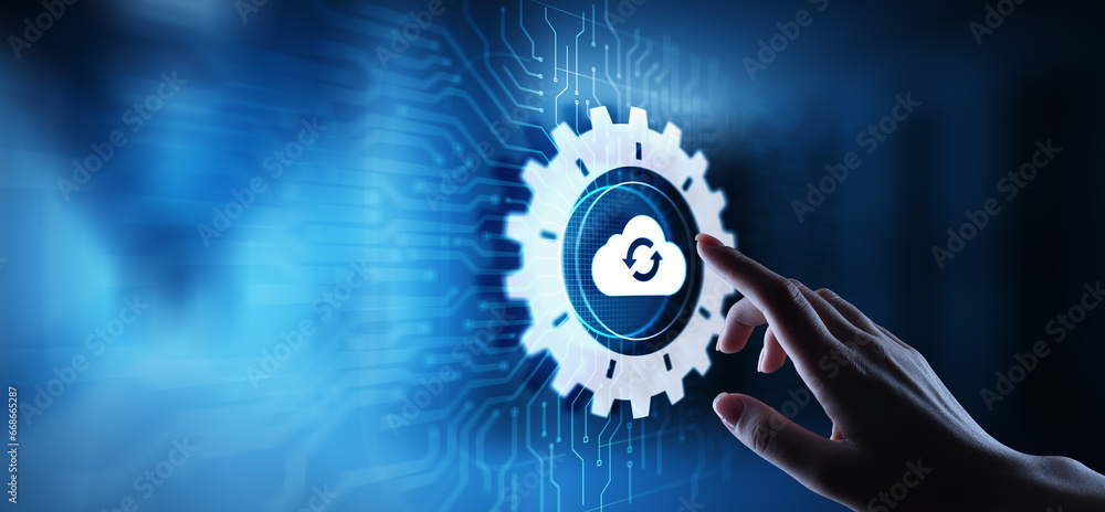 Poster cloud technology computing and data storage concept on virtual screen.