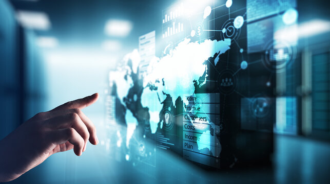 Business and marketing strategy dashboard, Data analysis control panel on virtual screen.