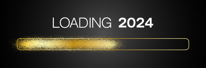 Vector of a loading bar in gold with the message loading 2024 over dark background - new year concept - represents the new year 2024.