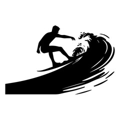 silhouettes of a surfer surfing the waves on his surfboard, Surfer and big wave vector illustrator.