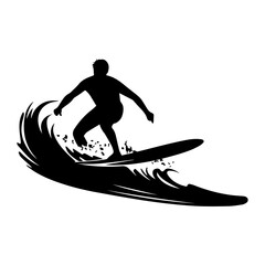 silhouettes of a surfer surfing the waves on his surfboard, Surfer and big wave vector illustrator.