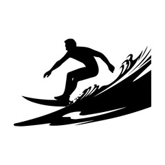 silhouettes of a surfer surfing the waves on his surfboard, Surfer and big wave vector illustrator.