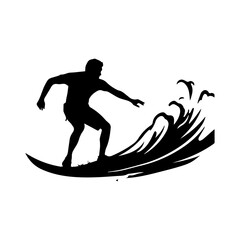 silhouettes of a surfer surfing the waves on his surfboard, Surfer and big wave vector illustrator.