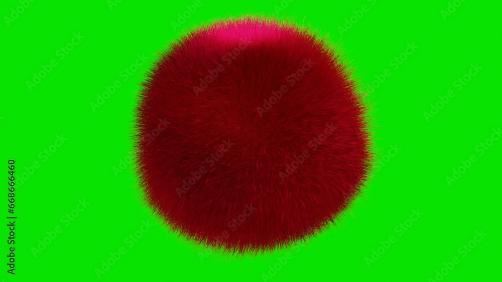 Poster hairy balls spin back and forth on a green background. abstract looping endless animation. 3d render