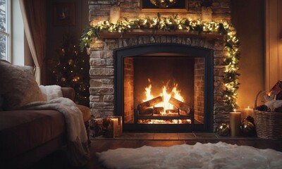 New Year's cozy evening by the burning fireplace.