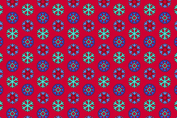 vector seamless pattern with snowflakes on red background.merry christmas pattern in old retro vintage cartoon groovy style. repeating winter new year pattern