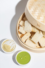 Thai Custard Bread on white background.