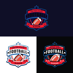Obraz premium football logo with ball element, football, elegant football logo. Elegant Modern American Rugby Badge logo designs, Football Emblem logo template vector illustration