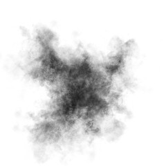 Black color powder explosion isolated on transparent background. Royalty high-quality free stock PNG image of Black powder explosion. Colorful dust explode. Paint Holi, Black dust particles splash