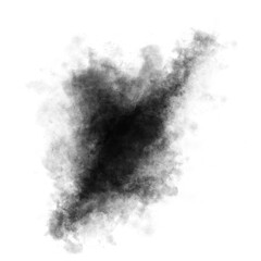 Black color powder explosion isolated on transparent background. Royalty high-quality free stock PNG image of Black powder explosion. Colorful dust explode. Paint Holi, Black dust particles splash