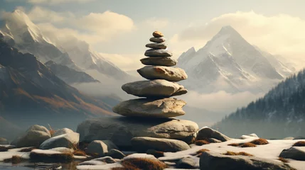 Deurstickers Stenen in het zand Zen stones in mountains
