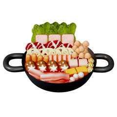 shabu shabu tasty meal 3d illustration. Delicious food set on a transparent background