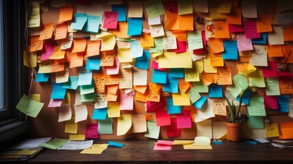Sticky notes board in office. Many different. Generative AI. - obrazy, fototapety, plakaty