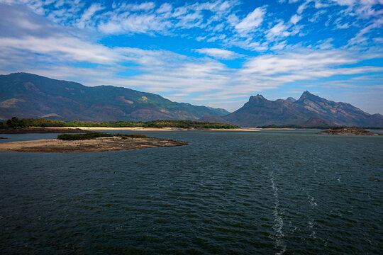 A landscape view of Malampuzha Dam from the Top of Dam Shutter , Palakkad , Kerala
