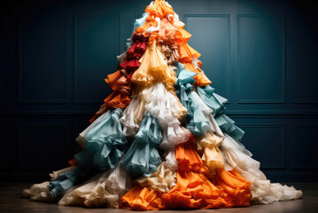 Creative Christmas tree made from clothes or fabric