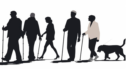 White Cane Safety Day. Blind people walking with a cane. - obrazy, fototapety, plakaty