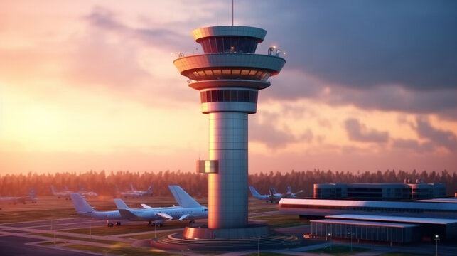 View of air traffic control tower in the Airport
