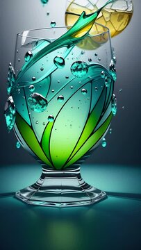 green blue handmad glass with a cocktail inside