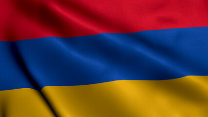 Armenia Flag. Waving  Fabric Satin Texture Flag of Armenia  3D illustration. Real Texture Flag of the Republic of Armenia