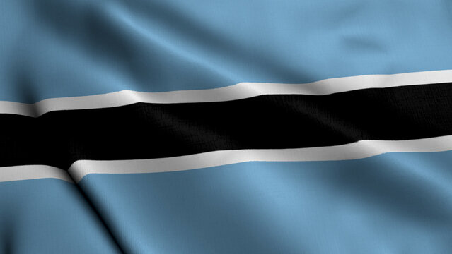 Botswana  Flag. Waving  Fabric Satin Texture of Botswana 3D illustration. Real Texture Flag of the Republic of Botswana