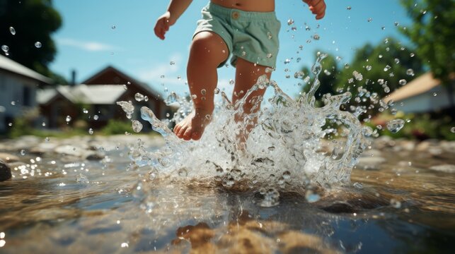 Toddler foot splashing water. Generative AI.