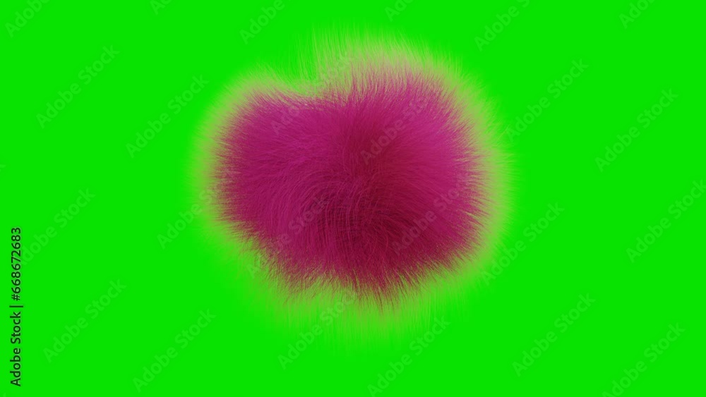 Poster hairy balls spin back and forth on a green background. abstract looping endless animation. 3d render