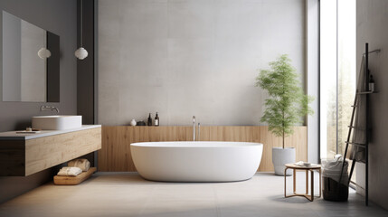 Minimalist home interior bathroom, All about simplicity, with clean lines, a limited color palette, and a focus on essential elements - obrazy, fototapety, plakaty