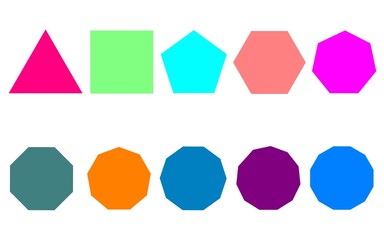 Colorful regular polygon geometric shapes with equal sides and angles