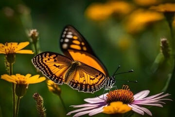 Fototapeta premium butterfly on flower summer background. Generative AI technology