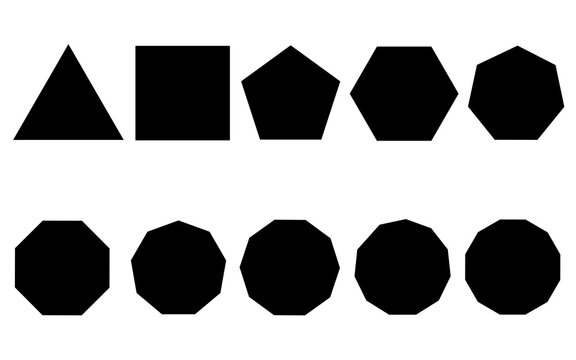 Geometric shape of a regular polygon with equal sides and angles, solid color black
