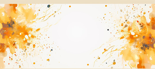 a painting of yellow flowers on a white background. Abstract Gold ornate background. Invitation and celebration card.