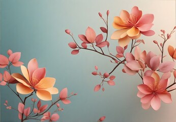 Fototapeta premium Immerse yourself in the soft elegance of pastel blooms and leaves forming a graceful frame against a gradient canvas, evoking a sense of peace and nature's embrace